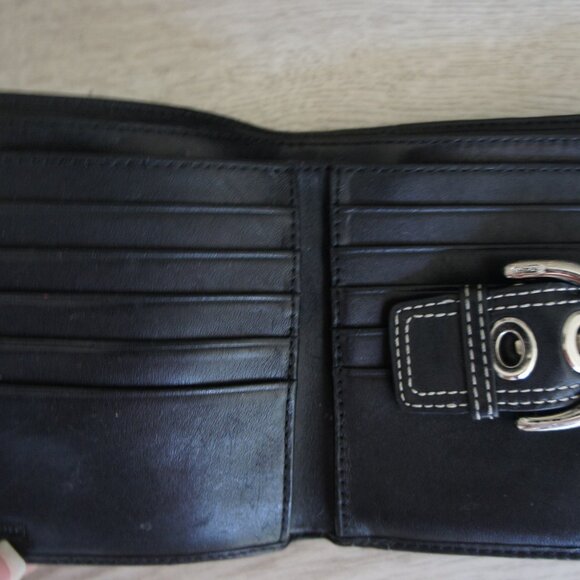 Coach Signature Canvas with Leather Trim & Buckle Compact Black Wallet - Picture 4 of 4